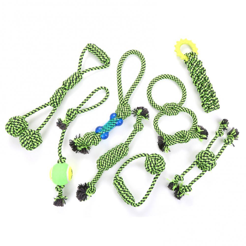 8Pcs Pet Dog Cotton Rope Green Fiber Cotton TPR Entertainment Educational Teeth Cleaning Chewing Biting Grinding Training Toy - petsany