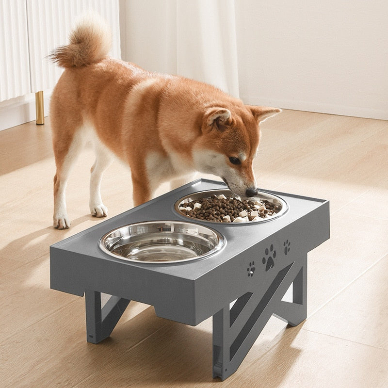Elevated Adjustable Dog Bowl Stainless Steel Large Food Water Bowls Feeders with Stand Feeding Double Bowls Lift Tabel for Pet - petsany