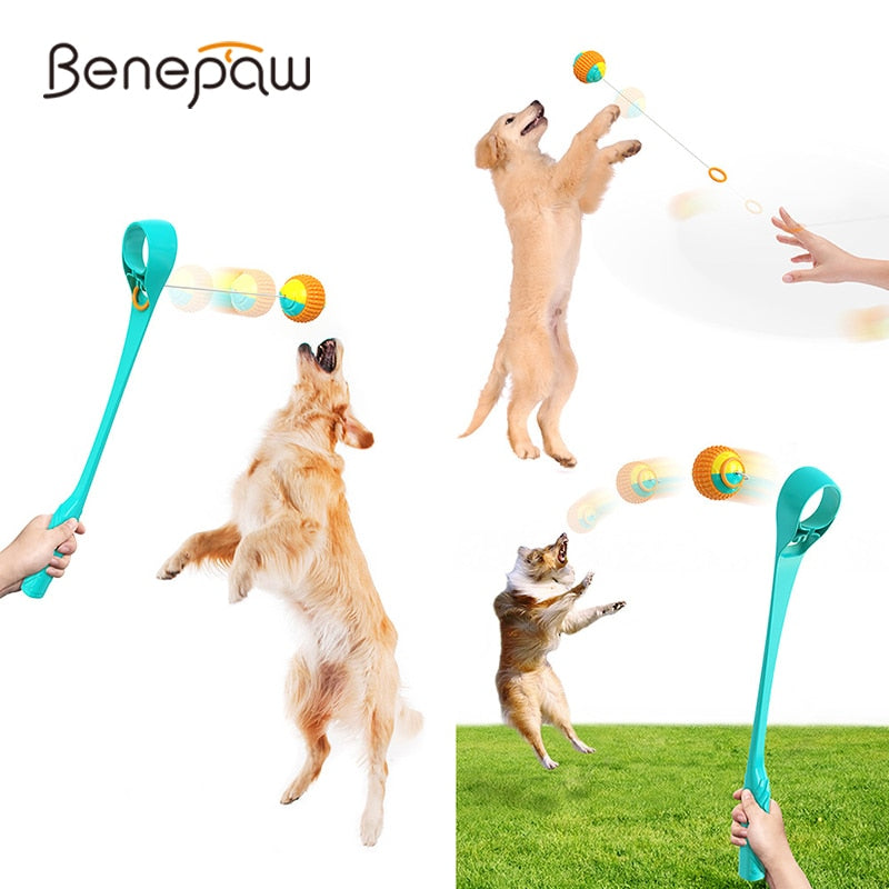Benepaw Multifunction Sports Ball Launcher Durable Dog Fetch Toys Pet Toys Interactive Easily Throw Ring Retractable Rope - petsany