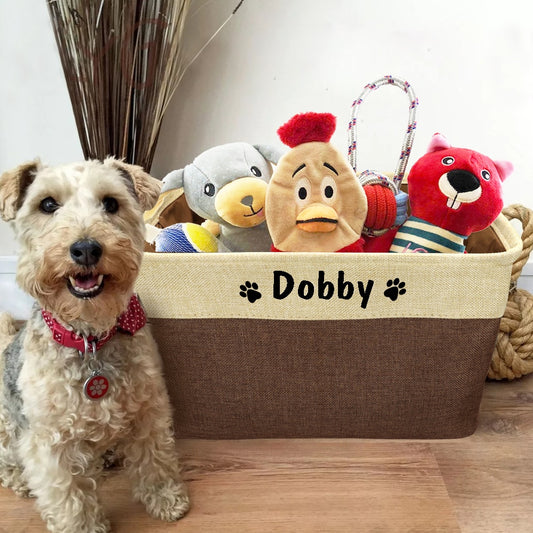 Personalized Pet Dog Toy Storage, Basket Dog Canvas, Bag Foldable Pet Toys Linen Storage Box Bins, Dog Accessories Pet Supplies. - petsany
