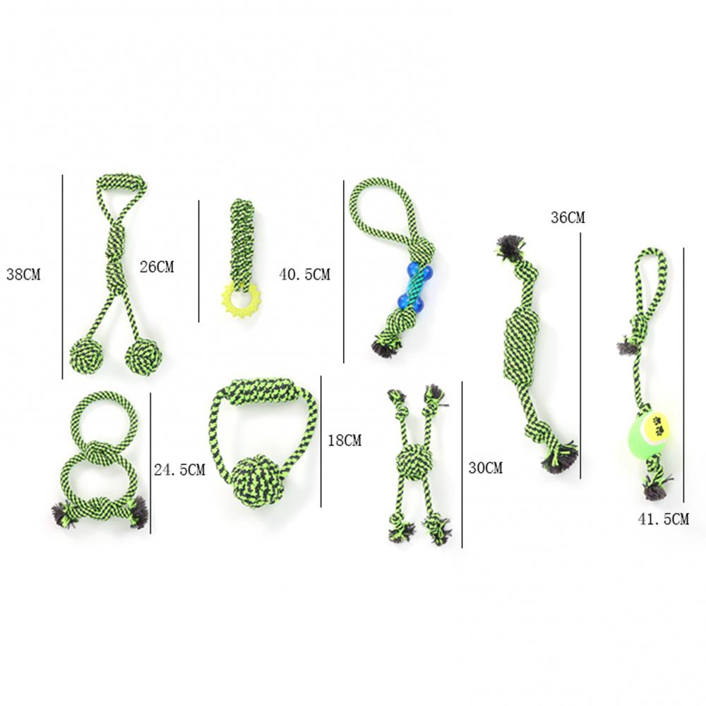 8Pcs Pet Dog Cotton Rope Green Fiber Cotton TPR Entertainment Educational Teeth Cleaning Chewing Biting Grinding Training Toy - petsany
